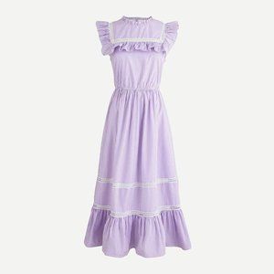 NWT Womens Size Medium J. Crew Purple White Tiered Ruffle Dress in Stripe